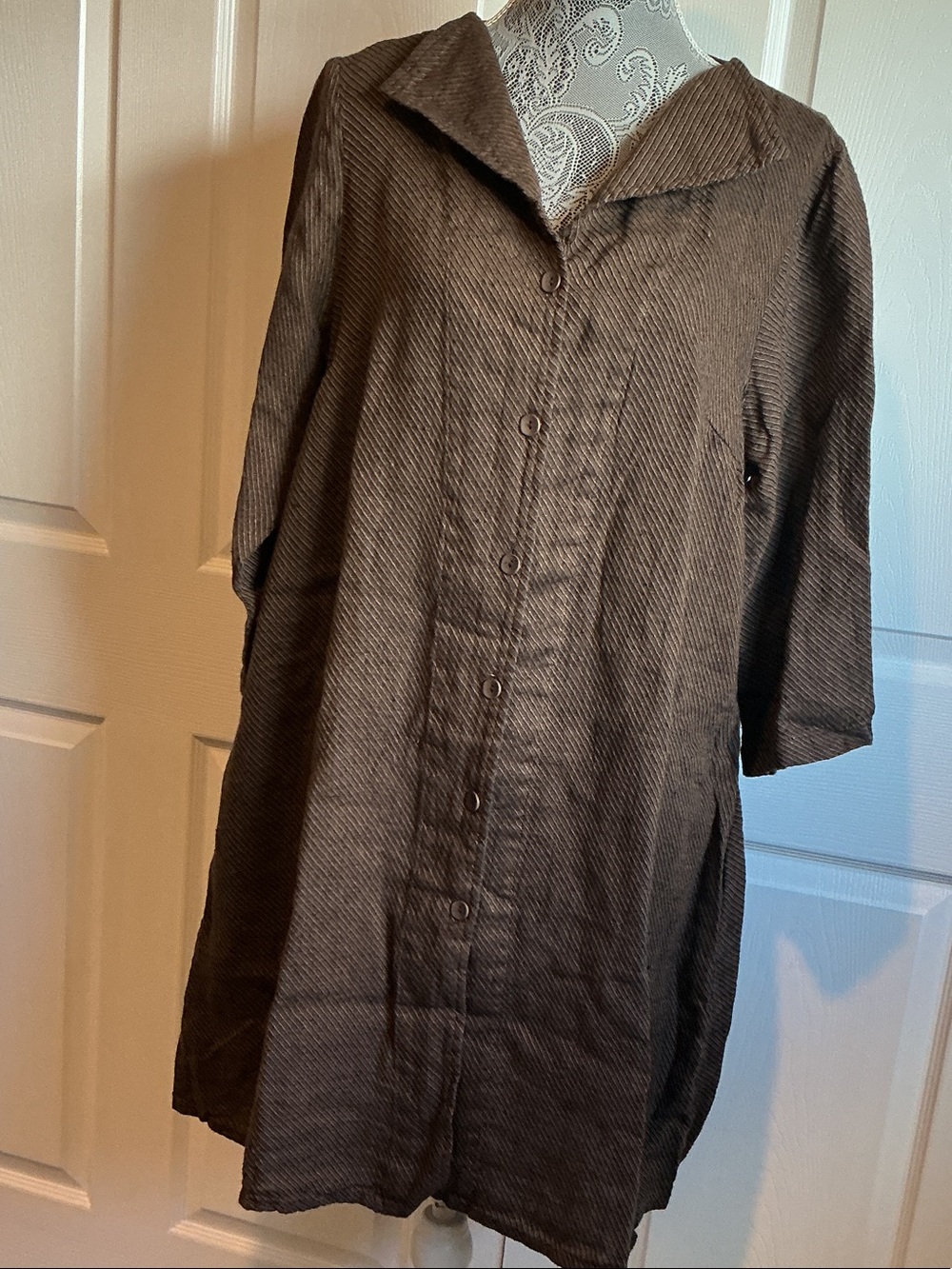 Flax Brown Textured Button-Down Shirt Jacket